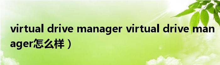 virtual drive manager virtual drive manager怎么样）