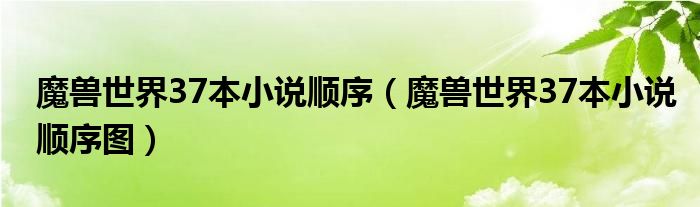 魔兽世界37本小说顺序（魔兽世界37本小说顺序图）