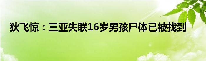 狄飞惊：三亚失联16岁男孩尸体已被找到