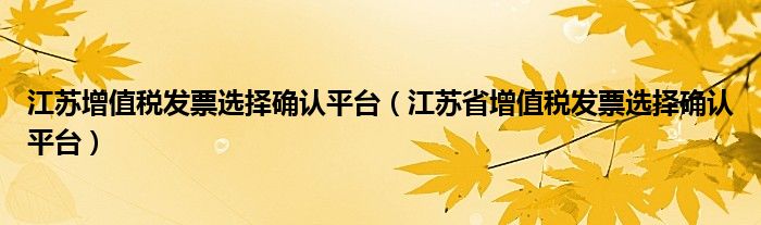 江苏增值税发票选择确认平台（江苏省增值税发票选择确认平台）