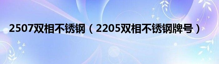 2507双相不锈钢（2205双相不锈钢牌号）