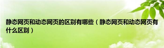 静态网页和动态网页的区别有哪些（静态网页和动态网页有什么区别）