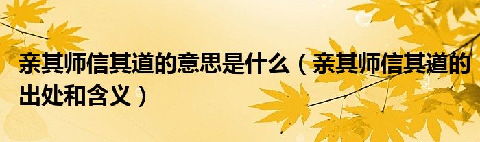 亲其师信其道的意思是什么（亲其师信其道的出处和含义）