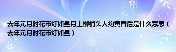 去年元月时花市灯如昼月上柳梢头人约黄昏后是什么意思（去年元月时花市灯如昼）