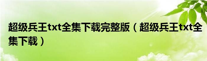 超级兵王txt全集下载完整版（超级兵王txt全集下载）