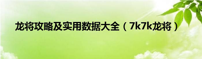 龙将攻略及实用数据大全（7k7k龙将）