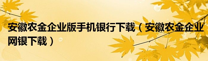 安徽农金企业版手机银行下载（安徽农金企业网银下载）