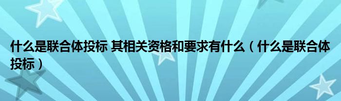 什么是联合体投标 其相关资格和要求有什么（什么是联合体投标）