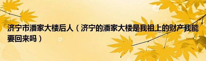 济宁市潘家大楼后人（济宁的潘家大楼是我祖上的财产我能要回来吗）