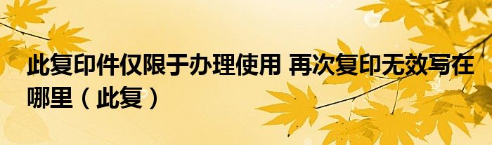 此复印件仅限于办理使用 再次复印无效写在哪里（此复）