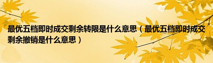 最优五档即时成交剩余转限是什么意思（最优五档即时成交剩余撤销是什么意思）