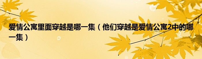 爱情公寓里面穿越是哪一集（他们穿越是爱情公寓2中的哪一集）