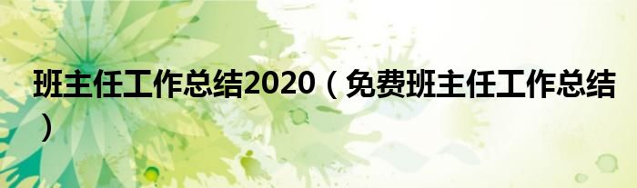 班主任工作总结2020（免费班主任工作总结）