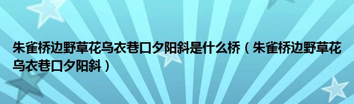 朱雀桥边野草花乌衣巷口夕阳斜是什么桥（朱雀桥边野草花乌衣巷口夕阳斜）