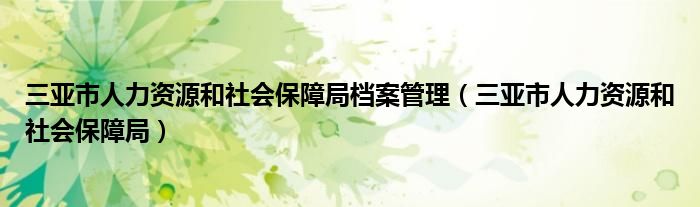 三亚市人力资源和社会保障局档案管理（三亚市人力资源和社会保障局）