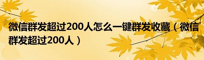 微信群发超过200人怎么一键群发收藏（微信群发超过200人）