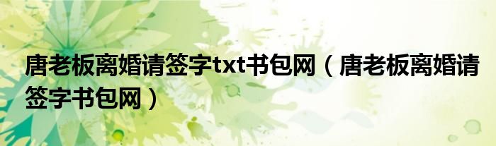 唐老板离婚请签字txt书包网（唐老板离婚请签字书包网）