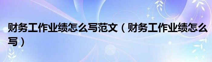 财务工作业绩怎么写范文（财务工作业绩怎么写）