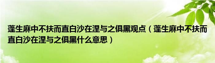 蓬生麻中不扶而直白沙在涅与之俱黑观点（蓬生麻中不扶而直白沙在涅与之俱黑什么意思）