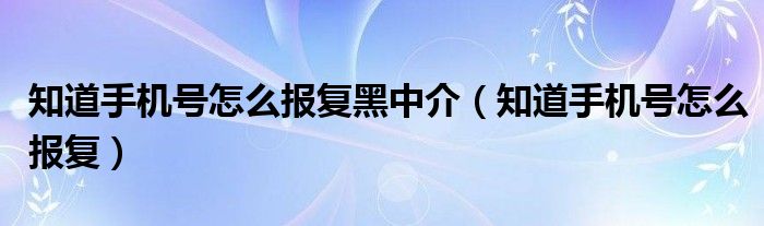 知道手机号怎么报复黑中介（知道手机号怎么报复）