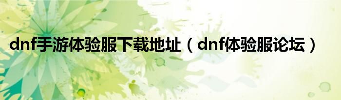 dnf手游体验服下载地址（dnf体验服论坛）