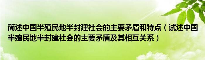 简述中国半殖民地半封建社会的主要矛盾和特点（试述中国半殖民地半封建社会的主要矛盾及其相互关系）