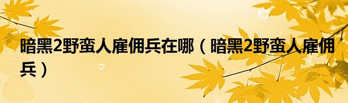 暗黑2野蛮人雇佣兵在哪（暗黑2野蛮人雇佣兵）