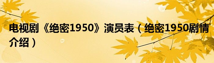 电视剧《绝密1950》演员表（绝密1950剧情介绍）