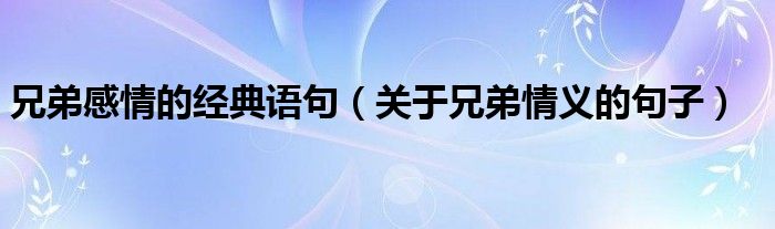 兄弟感情的经典语句（关于兄弟情义的句子）