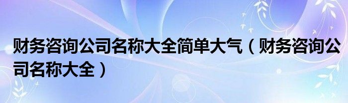 财务咨询公司名称大全简单大气（财务咨询公司名称大全）