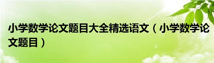 小学数学论文题目大全精选语文（小学数学论文题目）