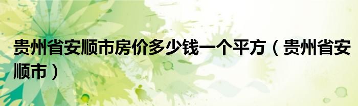 贵州省安顺市房价多少钱一个平方（贵州省安顺市）