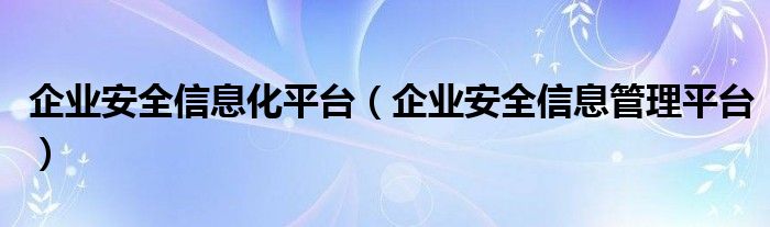 企业安全信息化平台（企业安全信息管理平台）