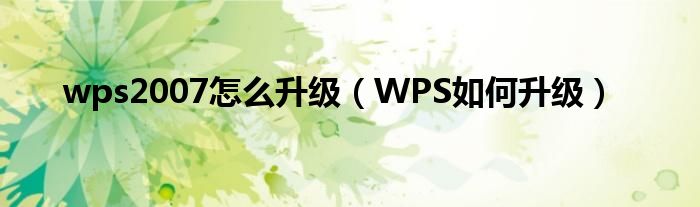 wps2007怎么升级（WPS如何升级）