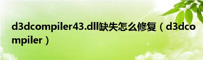 d3dcompiler43.dll缺失怎么修复（d3dcompiler）