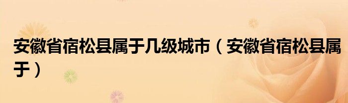 安徽省宿松县属于几级城市（安徽省宿松县属于）