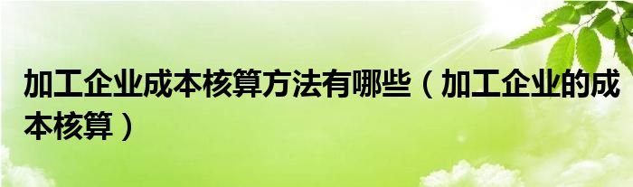 加工企业成本核算方法有哪些（加工企业的成本核算）