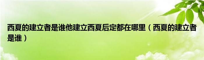 西夏的建立者是谁他建立西夏后定都在哪里（西夏的建立者是谁）