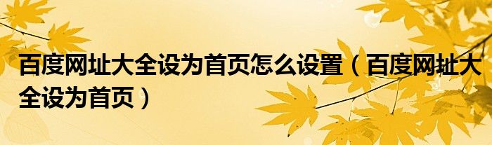 百度网址大全设为首页怎么设置（百度网址大全设为首页）