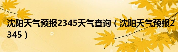 沈阳天气预报2345天气查询（沈阳天气预报2345）