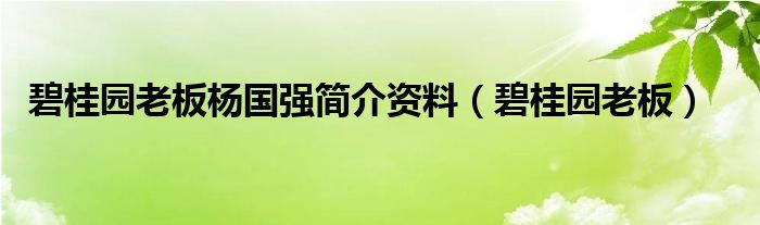 碧桂园老板杨国强简介资料（碧桂园老板）