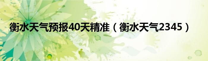 衡水天气预报40天精准（衡水天气2345）