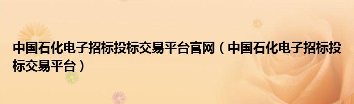 中国石化电子招标投标交易平台官网（中国石化电子招标投标交易平台）