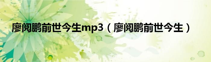 廖阅鹏前世今生mp3（廖阅鹏前世今生）