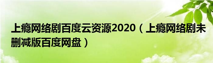 上瘾网络剧百度云资源2020（上瘾网络剧未删减版百度网盘）