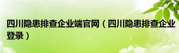 四川隐患排查企业端官网（四川隐患排查企业登录）