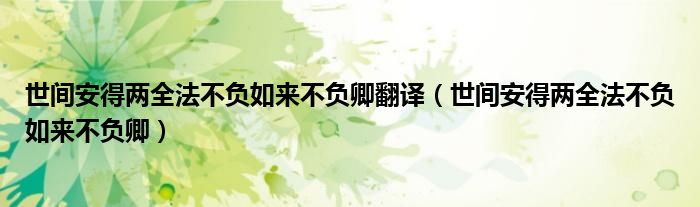 世间安得两全法不负如来不负卿翻译（世间安得两全法不负如来不负卿）