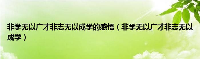 非学无以广才非志无以成学的感悟（非学无以广才非志无以成学）