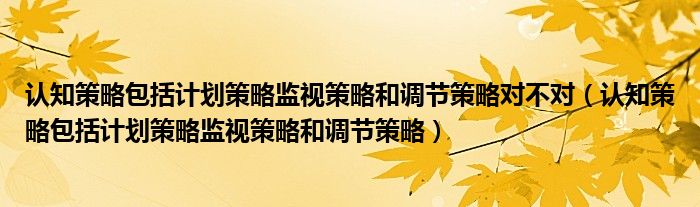 认知策略包括计划策略监视策略和调节策略对不对（认知策略包括计划策略监视策略和调节策略）