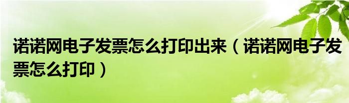 诺诺网电子发票怎么打印出来（诺诺网电子发票怎么打印）